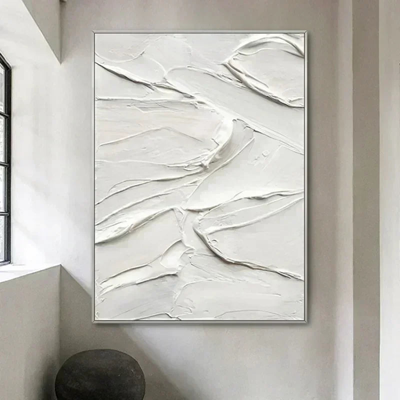 * Hand Painted * Large Format White Minimalist Abstract Wall Art Textured Thick Brushed Acrylic Painting On Canvas Modern Art For Contemporary Interiors