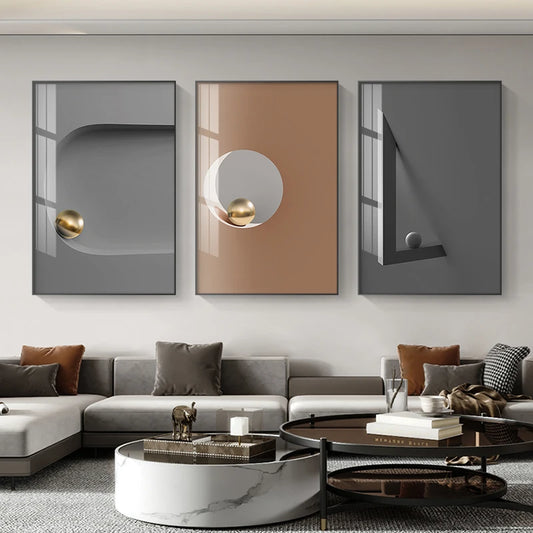 Modern Aesthetics Industrial Abstract Wall Art Fine Art Canvas Prints Solid Colors Gray Brown Golden Minimalist Pictures For Urban Loft Home Office Decor