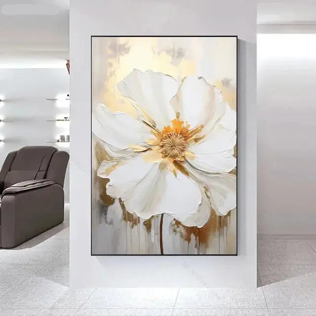 Big White Floral Wall Art Fine Art Canvas Prints Modern Botany Pictures For Living Room Dining Room Entrance Hallway Wall Decoration