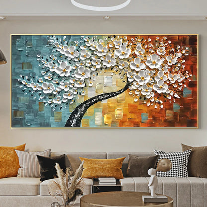 Modern Abstract Floral Oil Painting Fine Art Canvas Print Large Format Wall Art White Petal Flower Pictures For Living Room Bedroom Art Decor