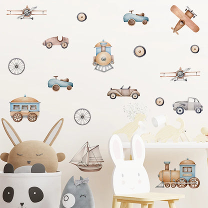 Cute Cartoon Trucks Buses & Cars Wall Stickers For Boy's Room Removable Peel & Stick PVC Wall Decals For Creative DIY Nursery Home Decor
