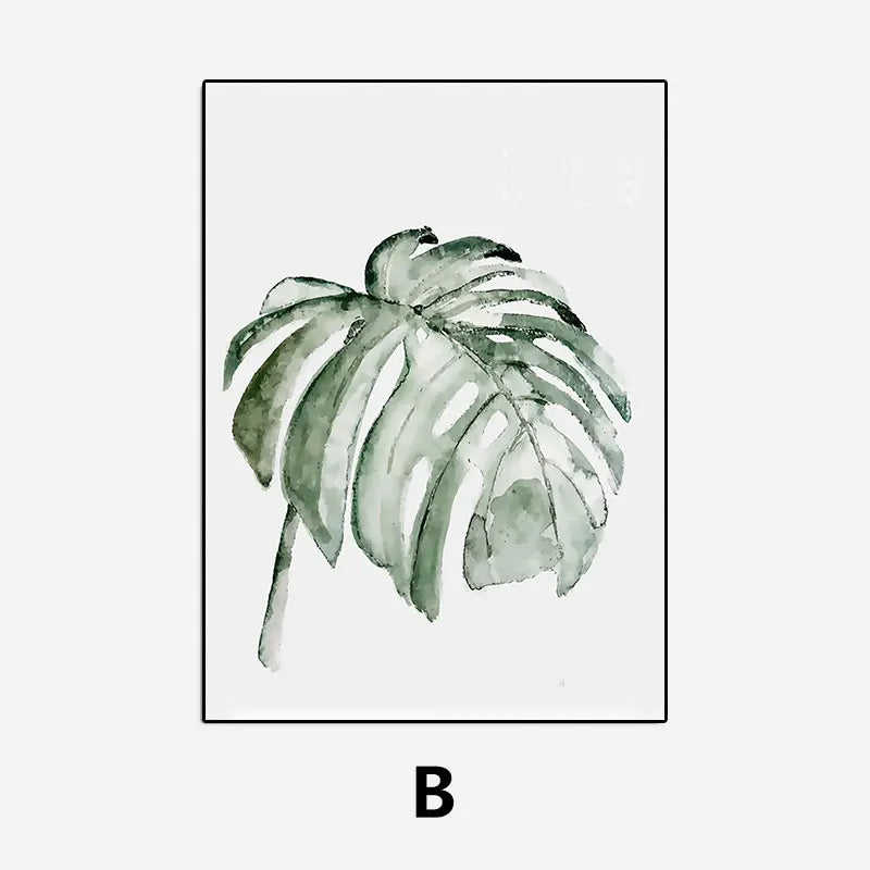Simple Minimalist Botanical Green Leaves Wall Art Fine Art Canvas Prints Pictures For Modern Apartment Kitchen Living Room Gallery Wall Decor