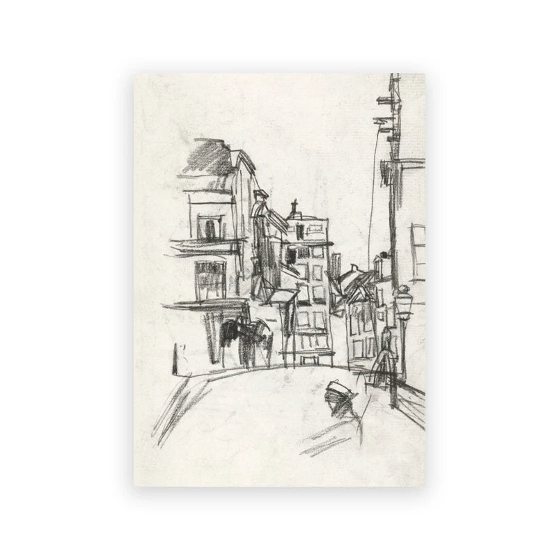 Vintage Neutral Landscape & Botanical Sketch Canvas Wall Art – Individual Unframed Fine Art Canvas Prints Featuring Mountains, Countryside Scenery, Architecture & Nature Illustrations