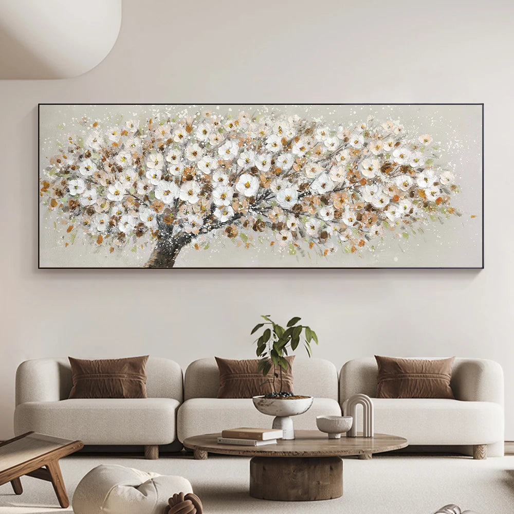 * Featured Sale * Blooming White Floral Petal Tree Wall Art Fine Art Canvas Print Wide Format Picture For Above The Sofa Above The Bed