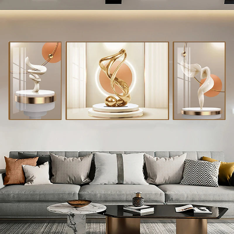 Set of 3Pcs Nordic Abstract Circle Of Light Auspicious Flowing Landscape Wall Art Fine Art Canvas Prints Pictures For Luxury Living Room Dining Room Wall Decor (Triptych, Set of 3)