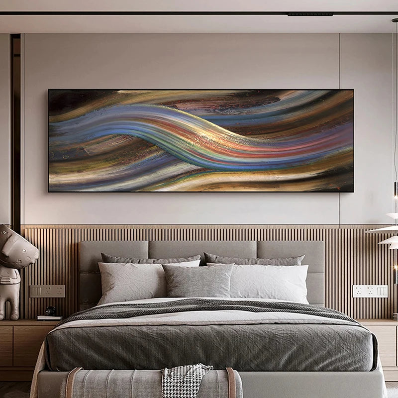 Rainbow Abstract Wall Art Fine Art Canvas Print Modern Colors Wide Format Pictures For Above The Bed or Above The Living Room Sofa