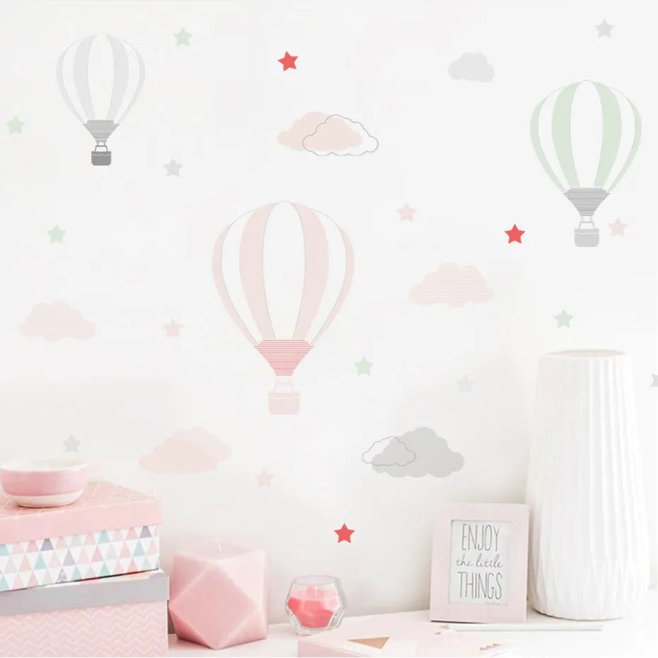 Pastel Colors Hot Air Balloons Wall Stickers For Nursery Decor Colorful Removable Peel & Stick Wall Decals For Creative DIY Home Decor 