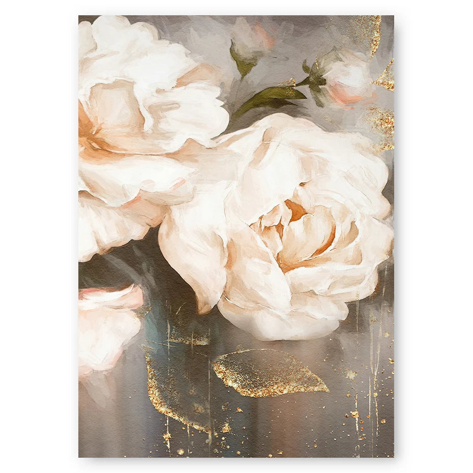 Pink Beige Petals Big Floral Wall Art Fine Art Canvas Prints Elegant Abstract Botanical Pictures For Living Room Bedroom Art Decor