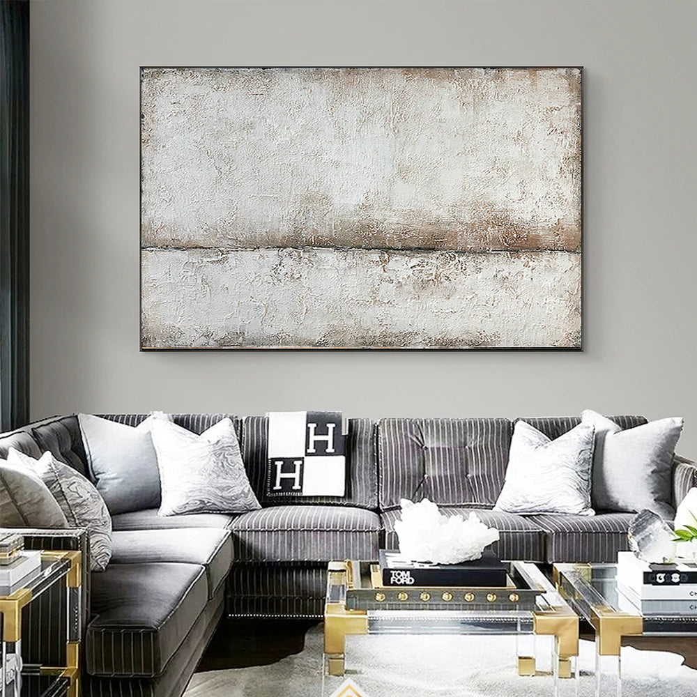 * Hand Painted * Minimalist Urban Abstract Landscape Painting Thick Brush Textured Wall Art Neutral Colors Hand Painted Acrylic Oil On Canvas Picture For Modern Living Room