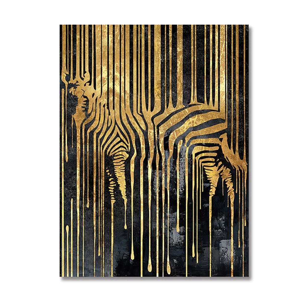 Modern Abstract Golden Zebra Lines Lion Elephant Tiger Wall Art Fine Art Canvas Prints Pictures For Luxury Apartment Living Room Dining Room Art Decor