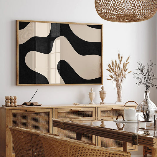 Modern Abstract Shapely Black Minimalist Wall Art Fine Art Canvas Prints Pictures For Modern Apartment Living Room Dining Room Art Decor
