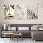 * Featured Sale * Set of 3Pcs White Waves Tranquil Beach Tropical Palm Leaves Wall Art Fine Art Canvas Prints Pictures Of Calm For Living Room