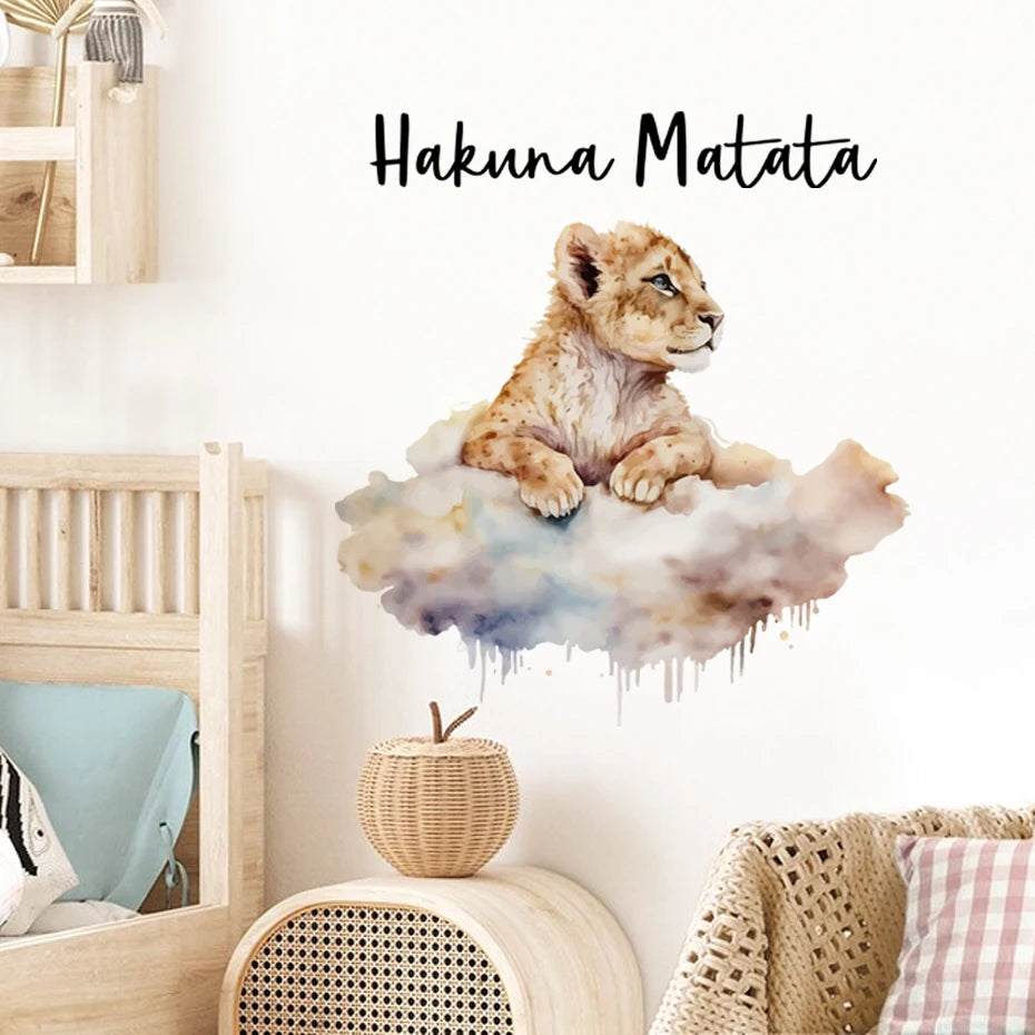 Hakuna Matata Baby's Room Wall Stickers Cute Elephant Lion Giraffe Wall Decals Removable Peel & Stick Wall Vinyl Wall Murals For Kid's Room Decor