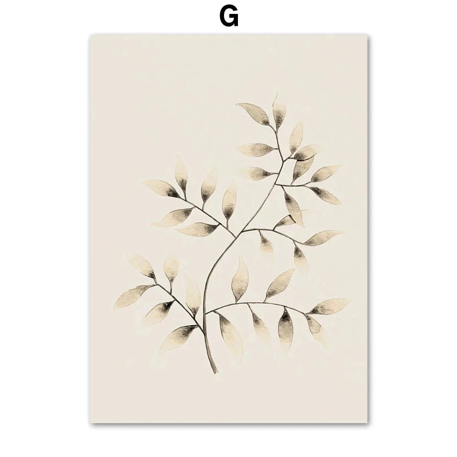 Monstera Fern Leaf Botany Specimen Wall Art Fine Art Canvas Prints Neutral Color Minimalist Pictures For Living Room Dining Room Bedroom Art Decor