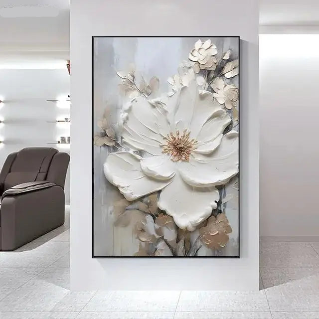 Big White Floral Wall Art Fine Art Canvas Prints Modern Botany Pictures For Living Room Dining Room Entrance Hallway Wall Decoration