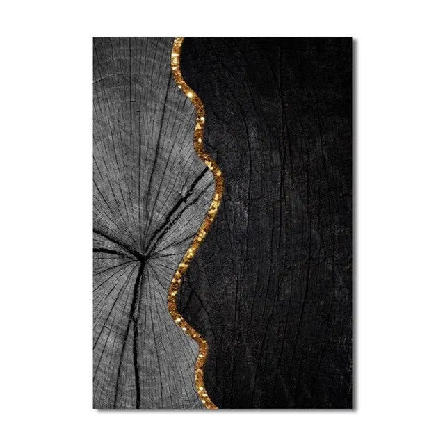 Golden Black Wood Tree Rings Wall Art Fine Art Canvas Prints Modern Abstract Pictures For Urban Loft Luxury Living Room Decor