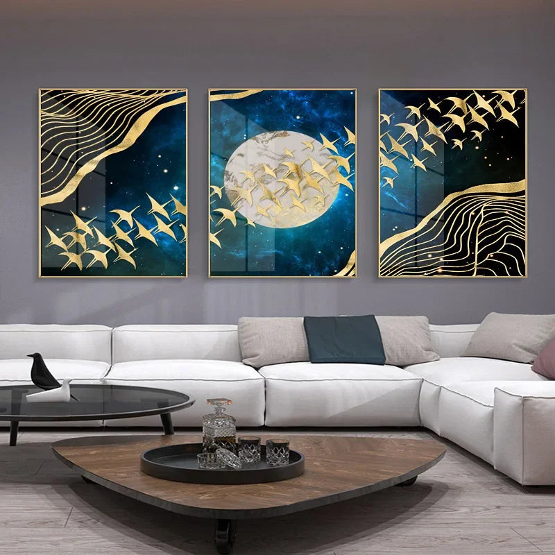 Auspicious Golden Birds In The Flowing Moonlight Landscape Wall Art Fine Art Canvas Prints Modern Pictures For Living Room Dining Room Bedroom Art