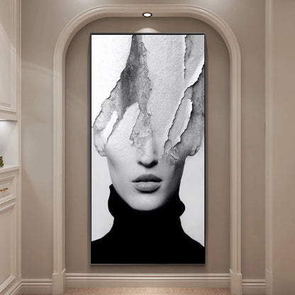 Modern Abstract Portrait Superimposition Landscape Wall Art Fine Art Canvas Prints Black White Pictures For Modern Living Room Entranceway Foyer Art Decor (Unframed)