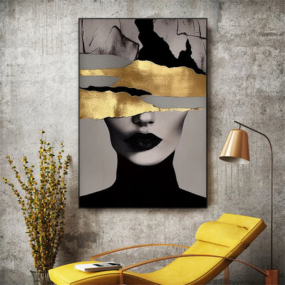 Golden Girl Fashion Wall Art Fine Art Canvas Prints Modern Abstract Portrait Pictures For Living Room Bedroom Boutique Salon Art Decor