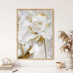 Opulent Blossoms Elegant White Flowers with Gold Accents Canvas Wall Art Fine Art Canvas Prints Posters Floral Pictures For Modern Living Room