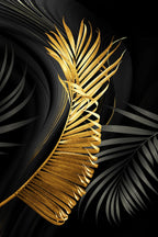 * Featured Sale * Exotic Tropical Botanical Black Golden Leaves Wall Art Fine Art Canvas Prints Pictures For Luxury Living Room Bedroom Boutique Hotel Decor