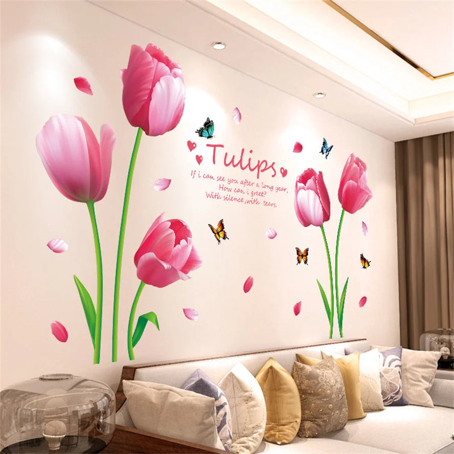 Colorful Floral Vinyl Wall Mural Wall Sticker For Living Room Bedroom Kid's Room Removable PVC Wall Decals For Creative DIY Home Decor 