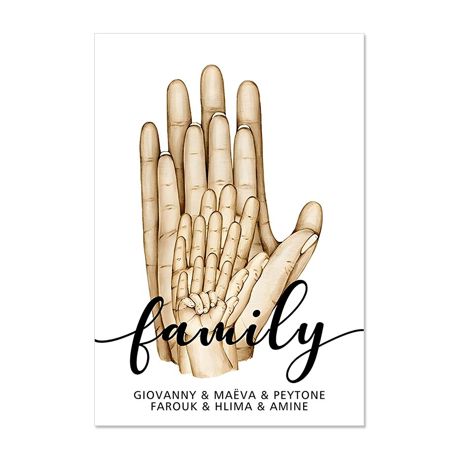 Personalized Family Names Hands Posters Love Wall Art Fine Art Canvas Prints Pictures For Family Living Room Kid's Room Wall Decor
