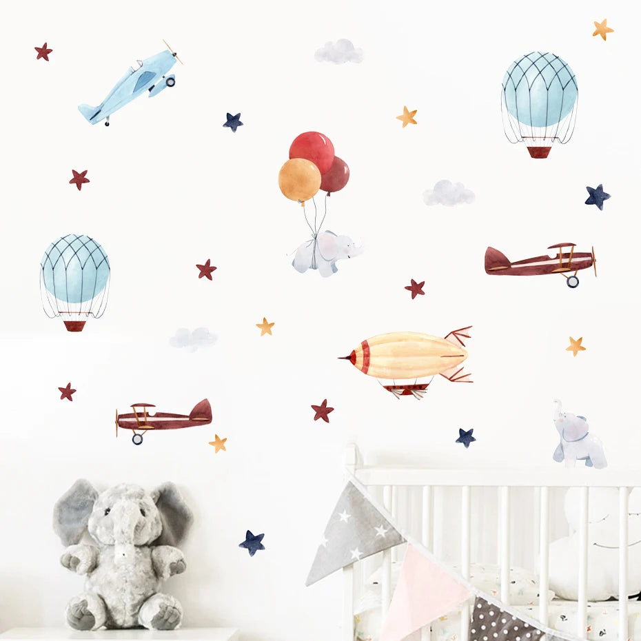 Planes Balloons & Automobiles Wall Sticks For Baby's Room Decor Removable Peel & Stick PVC Wall Decals For Creative Kid's Room Wall Decoration 