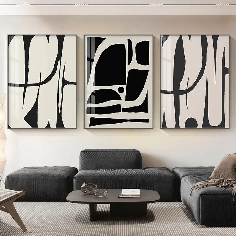 Minimalist Abstract Geometry Black & White Wall Art Fine Art Canvas Prints Pictures For Modern Apartment Living Room Bedroom Home Office Decor