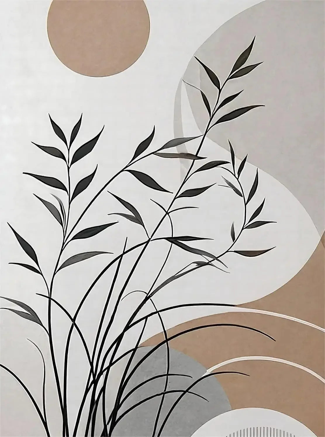 Oriental Zen Abstract Botanical Moon Sun Wall Art Fine Art Canvas Prints Picture for Living Room Dining Room Bedroom Art Decor