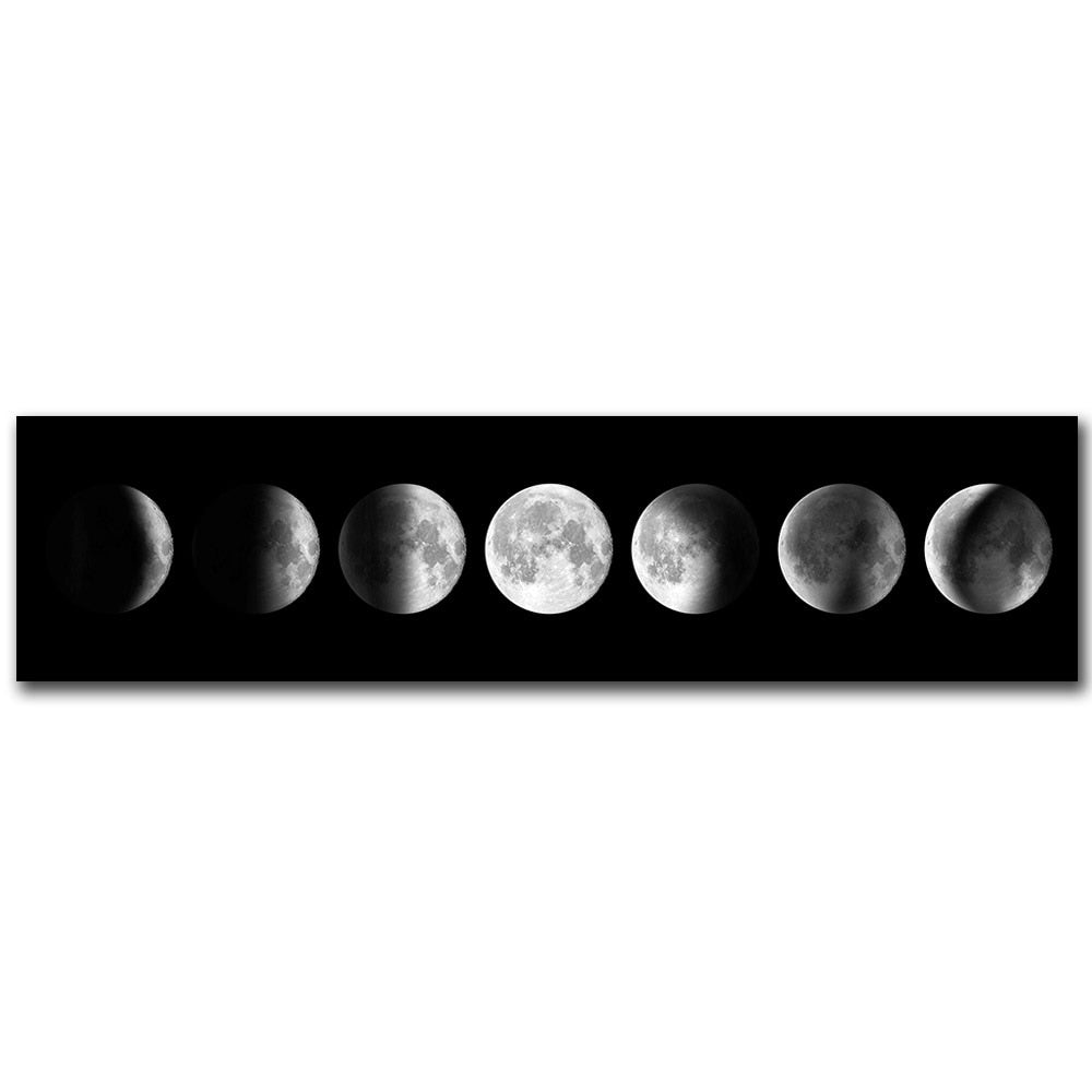 Moon Phases Wide Format Black White Wall Art Fine Art Canvas Prints Pictures For Bedroom Above The Bed Living Room Decor