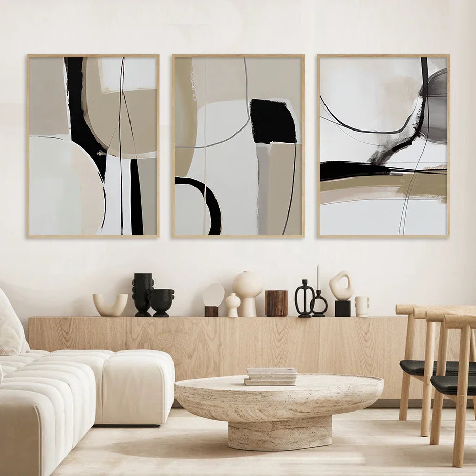 * Featured Sale * Scandinavian Designer Abstract Wall Art Fine Art Canvas Prints Black Gray Beige Pictures For Modern Living Room Bedroom Nordic Interior