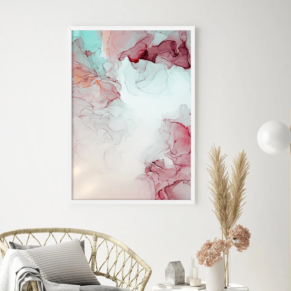 Abstract Minimalist Pink Ink Marble Print Wall Art Fine Art Canvas Prints Pictures For Living Room Bedroom Hotel Room Art Decor