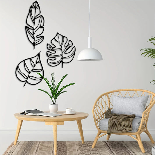 * Featured Sale * Set of 3Pcs Metal Palm Leaves Wall Decoration For Living Room Dining Room Nordic Home Decor