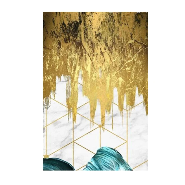 Abstract Liquid Golden Aqua Marble Wall Art Fine Art Canvas Prints Pictures For Living Dining Room Nordic Art For Modern Apartment