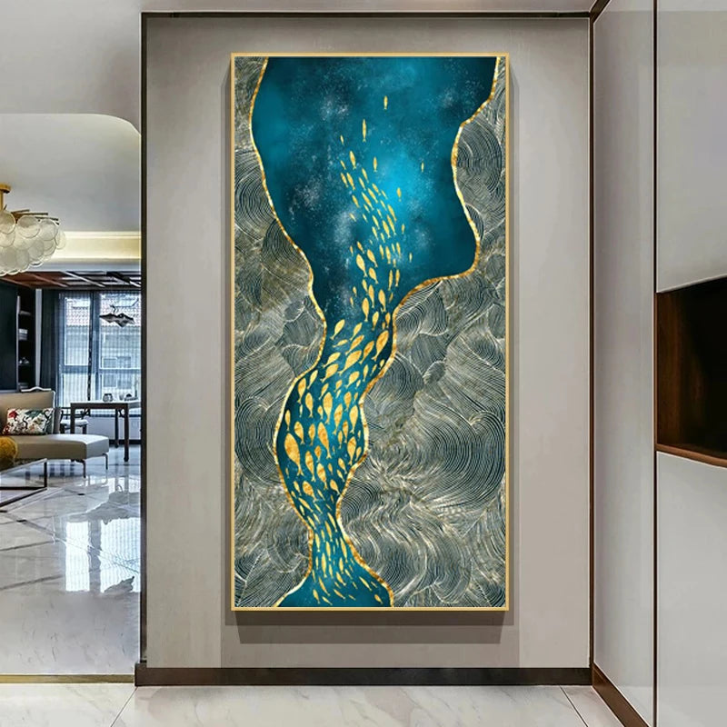 Abstract Green Aqua Auspicious Wall Art Fine Art Canvas Prints Modern Pictures For Living Room Dining Room Light Luxury Foyer Art Decor