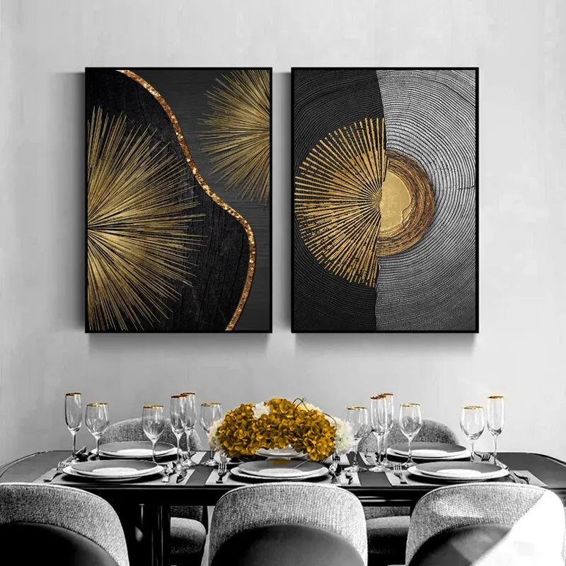 Golden Black Wood Tree Rings Wall Art Fine Art Canvas Prints Modern Abstract Pictures For Urban Loft Luxury Living Room Decor