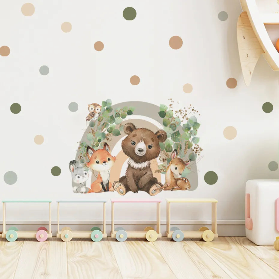 Woodland Animals Garden Rainbow Wall Sticker For Children's Nursery Removable Peel & Stick PVC Wall Decal For Creative DIY Home Decor