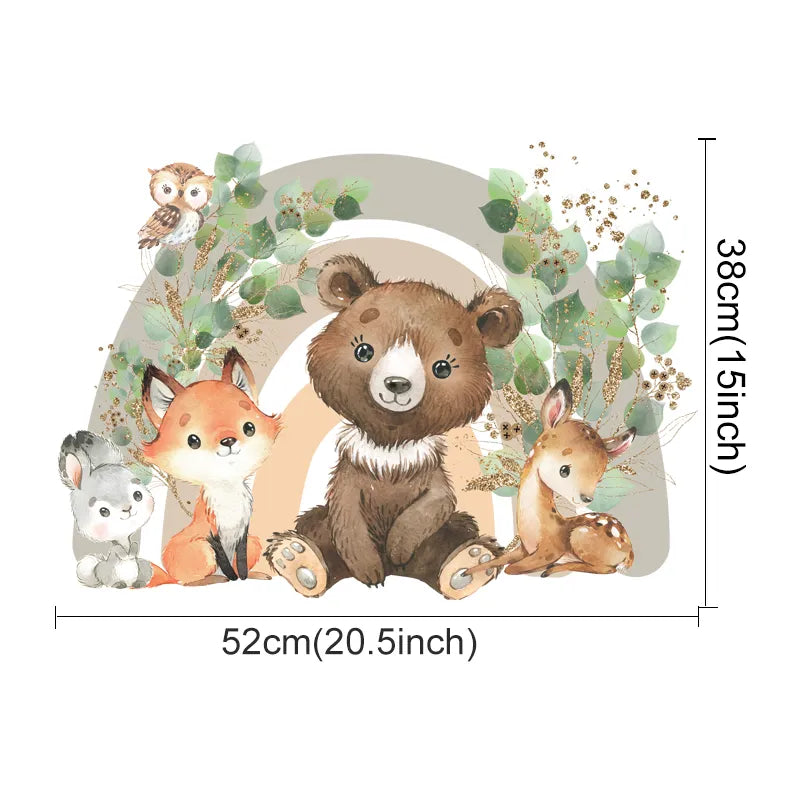 Woodland Animals Garden Rainbow Wall Sticker For Children's Nursery Removable Peel & Stick PVC Wall Decal For Creative DIY Home Decor