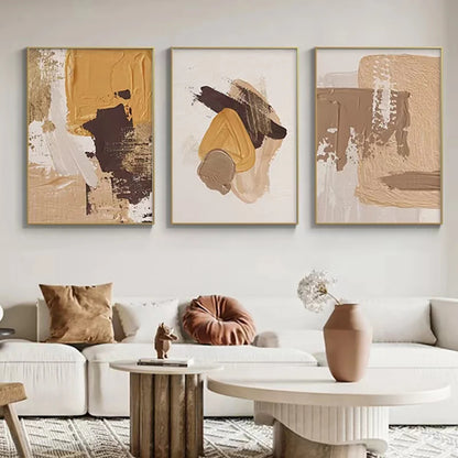 Fashionable Thick Brush Abstract Beige Brown Wall Art Fine Art Canvas Prints Pictures For Contemporary Living Room Bedroom Art Decor