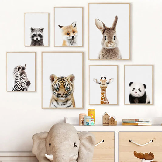 * Featured Sale * Baby Animals Nursery Posters Lion Tiger Leopard Elephant Fox Rabbit Wall Art Print Fine Art Canvas Prints Pictures For Kids Room
