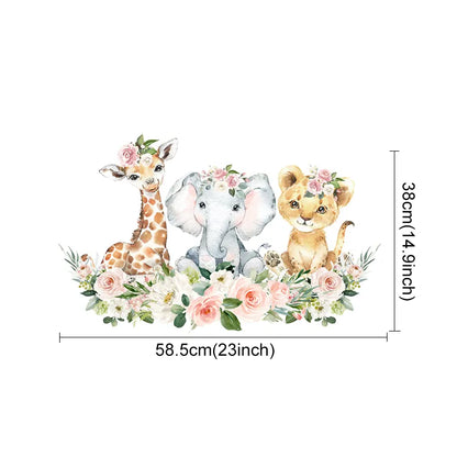 Cute Pink Jungle Safari Animals Wall Stickers For Baby's Room Removable Peel & Stick Vinyl Wall Decals For Creative DIY Nursery Wall Decoration