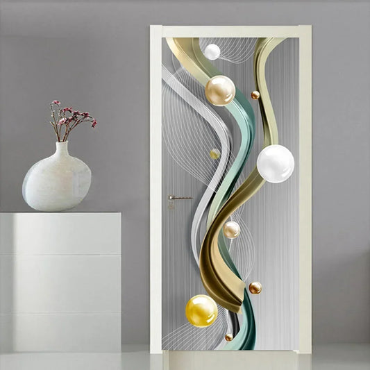 Modern Abstract Pearl Geometric Door Sticker Mural Removable PVC Vinyl Peel N Stick Wall Art Mural Decal For Interior Doors Creative DIY Home Decor