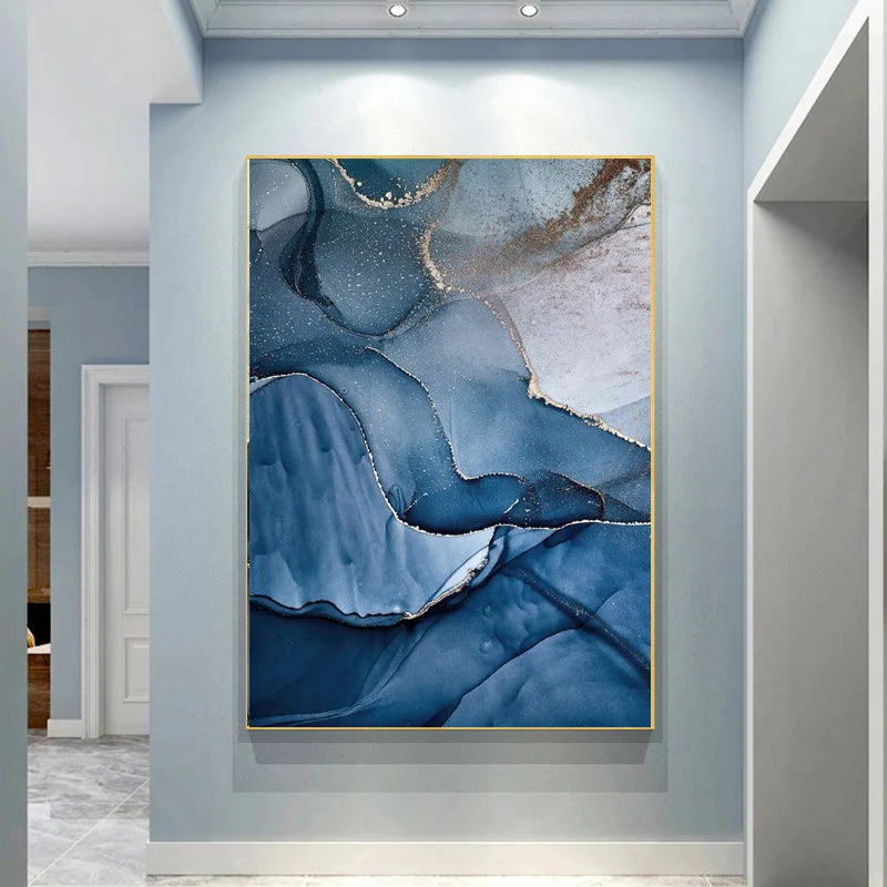 Shades Of Blue Liquid Marble Print Wall Art Fine Art Canvas Prints Chic Abstract Pictures For Living Room Entryway Foyer Art For Contemporary Interiors 2025