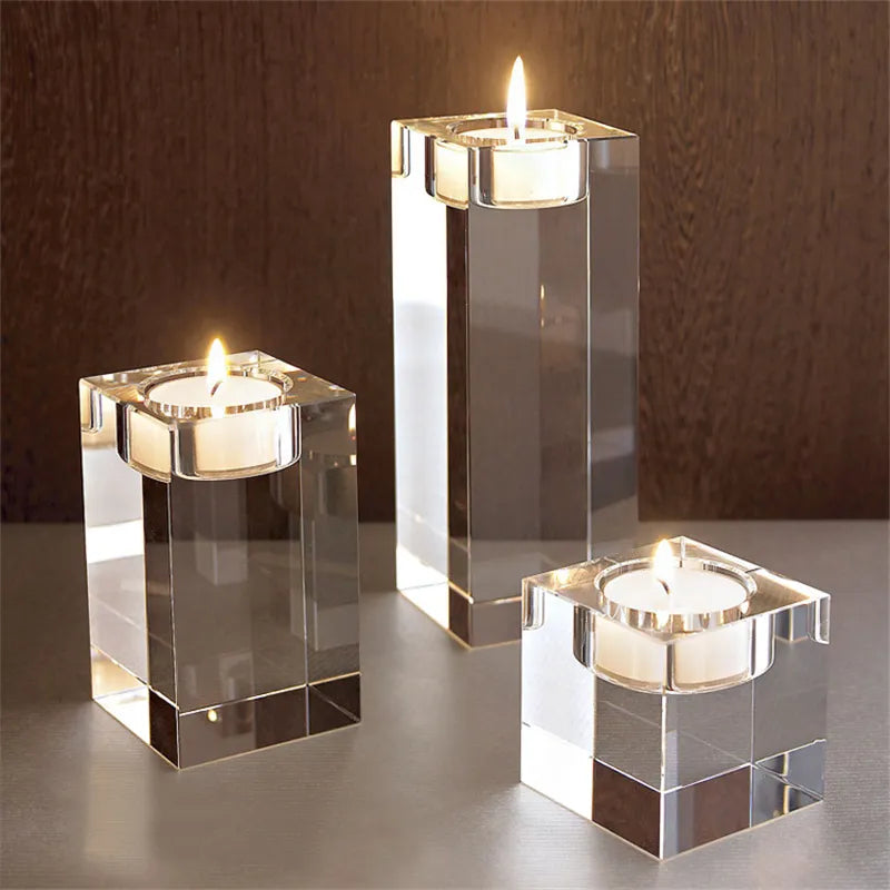 Modern Nordic Crystal Glass Candle Holders For Tabletop Coffee Table Candle Stands For Living Room Bedroom Dining Room - Available in 9 Sizes