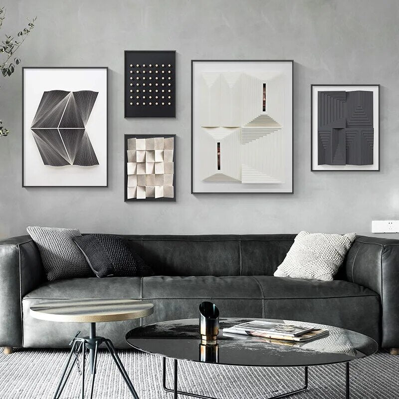 Abstract Geometry Minimalist Architectural Gallery Wall Art Fine Art Canvas Prints Black & White Pictures For Modern Loft Living Room