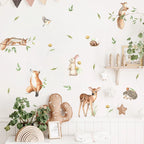 Cute Deer Rabbit Fox Squirrels In The Tree Wall Stickers For Children's Nursery Room Removable Peel & Stick Vinyl Wall Decals Creative DIY Decor