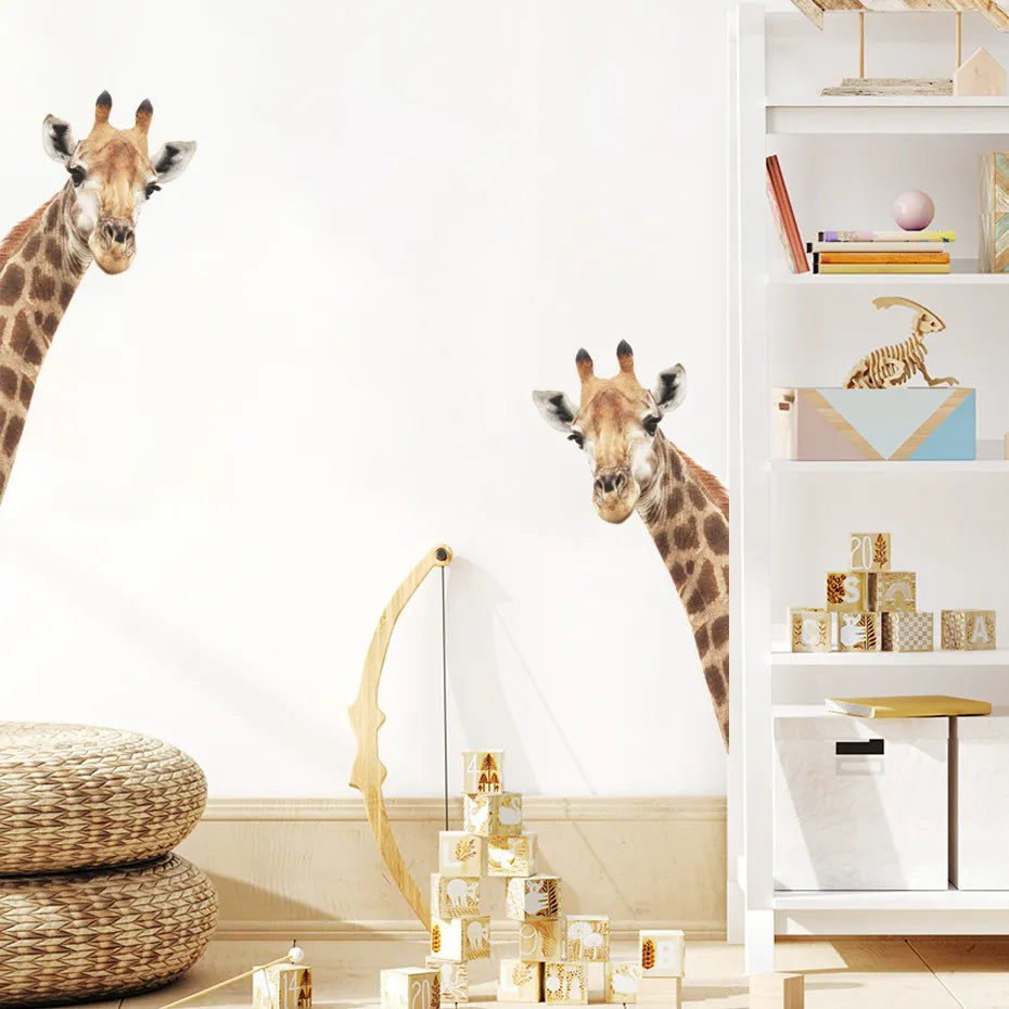 Cute Giraffe Nursery Animal Wall Sticker For Kid's Bedroom Removable Peel & Stick PVC Wall Decal Mural For Creative DIY Home Decor