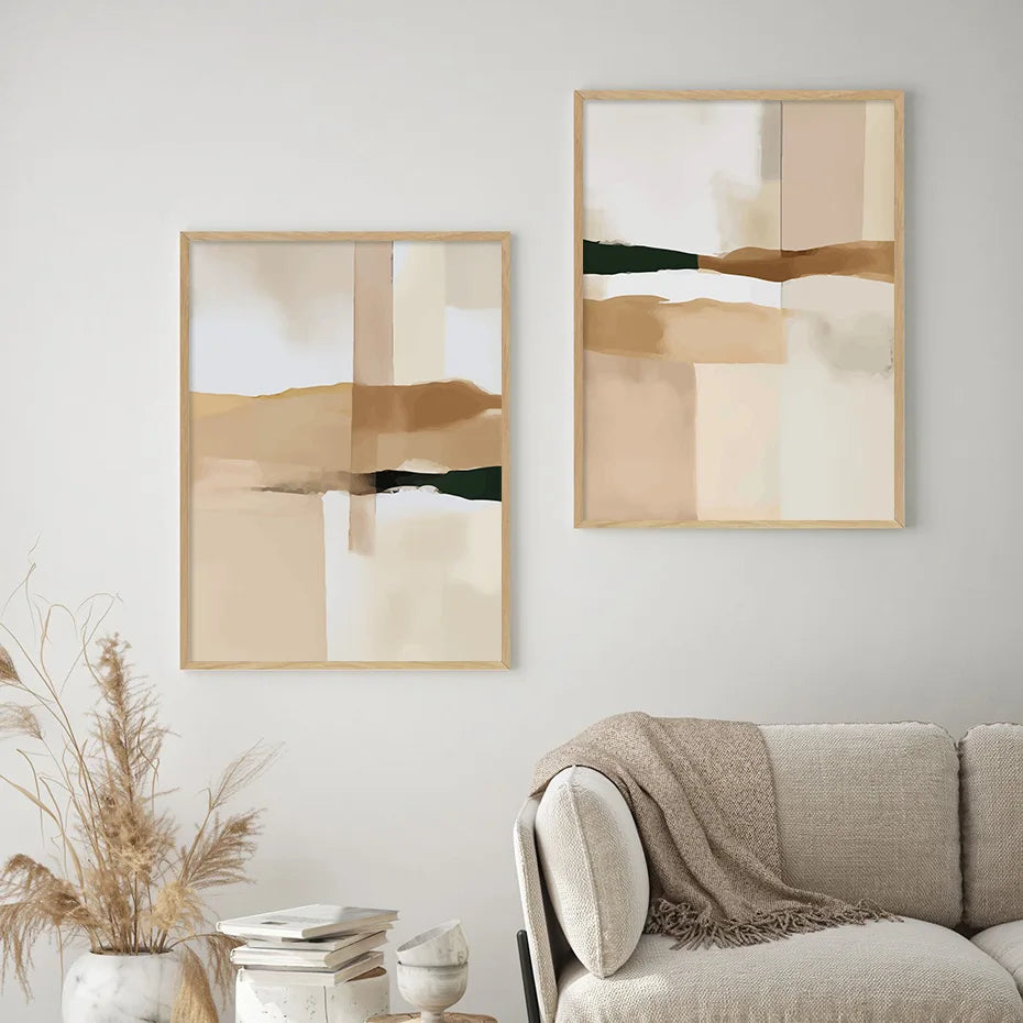 Neutral Color Blocks Beige Black Wall Art Fine Art Canvas Prints Modern Abstract Pictures For Living Room Bedroom Art Decor