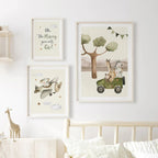 Jungle Giraffe Hot Air Balloon Nursery Wall Art Fine Art Canvas Prints Neutral Colors Posters For Kid's Room Baby's Room Wall Decoration